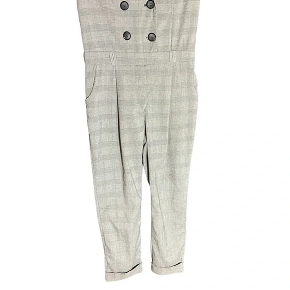 Vintage Yi Mei Er Short Sleeve Jumpsuit Office Black Gray Plaid Size Small - Picture 2 of 8